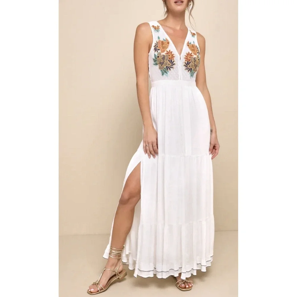 Lulus Tickets To Paradise Embroidered Maxi Dress Women's Sz Small - Picture 3 of 16